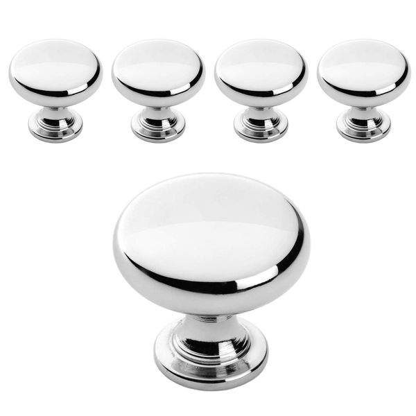 Probrico 5 Pieces Solid Cabinet Door Knob Dresser Handle Mushroom Kitchen Cupboard Pull Diameter 30mm Polished Chrome