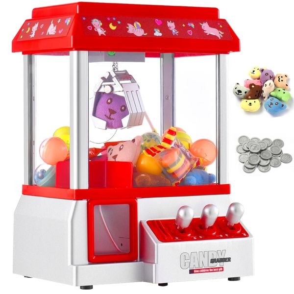 VISATOR Claw Machine for Kids Toy Mini Claw Machine Candy Grabber Prize Dispenser Vending Machine Arcade Game Machines for Home Party Christmas Birthday Gifts Cool Girl Toys