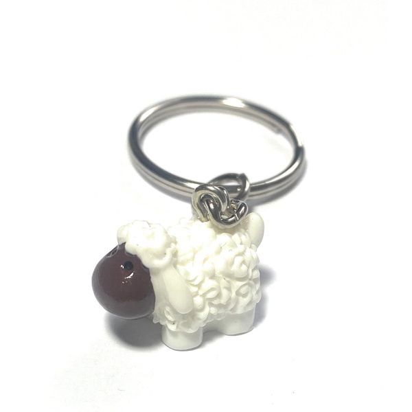 FizzyButton Gifts Resin Sheep Charm Keyring Key Ring with Silver Tone Keychain