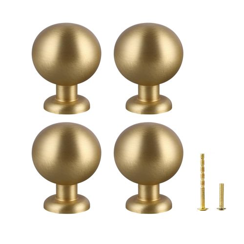 Yiking Dresser Handles 4 Pack Solid Brass, Brushed Gold Kitchen Cabinet Knobs1.1-inch Diameter for Bathroom Furniture Dresser Drawer Pulls Desk Cupboard Brushed Gold Cabinet Knobs.
