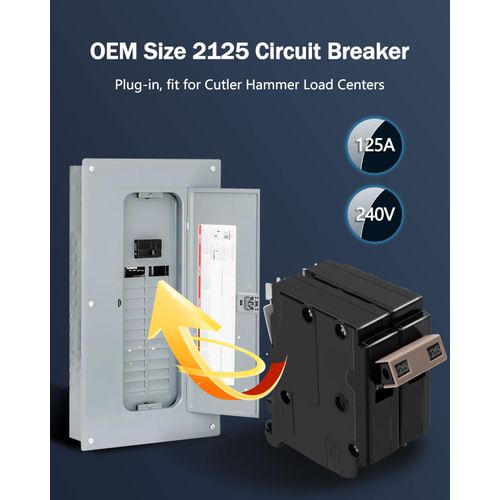 2125 2-Pole 125-Amp Circuit Breaker, 125 AMP Breaker Fit for Cutler Hammer Load Centers, 120/240V, Plug-in