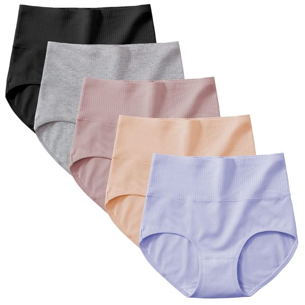 VIVIMODA Women's Shorts, High Waist, Cotton, Panties, Pure Cotton, Breathable, Elastic, Shaping Underwear, Women's Tummy Wrap, Postpartum Shaping Shorts, Set of 5, 9132 #A Set (Set of 5)