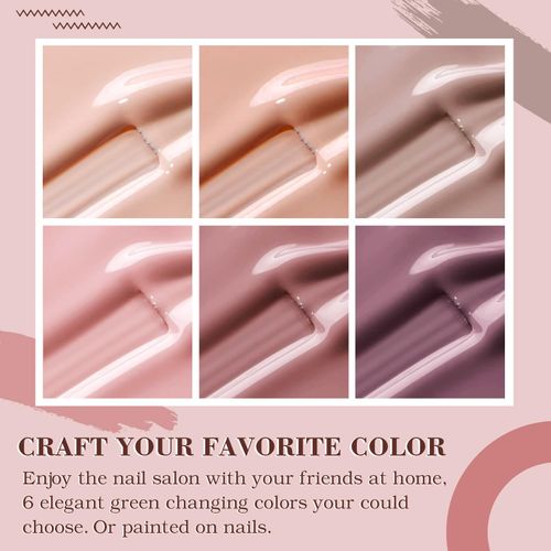 INPING Gel Nail Polish Nude, 6 Colors UV Nail Polish Set, Natural Nude Pink Pale Beige Apricot Brown Purple Bare Nail Varnish Soak Off UV/LED Long Lasting for Women French Manicure DIY Nail Art