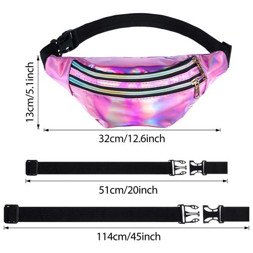 2 Pieces Holographic Fanny Pack Metallic Color Sport Waistbag for Women Men Kids