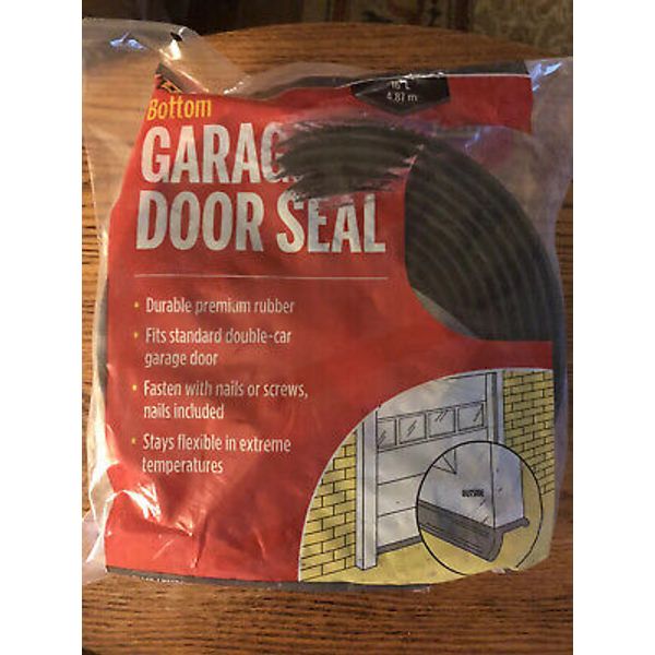 2" x 16'  03749 M-D GARAGE DOOR BOTTOM Rubber Weatherstripping Seal Black Nails