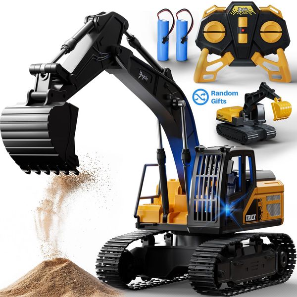 Geyiie Remote Control Excavator Toys, RC Construction Vehicles Toys for Kids, 2.4G RC Truck Digger Tractor Toys Car Toys for Boys, Outdoor Sand Toys