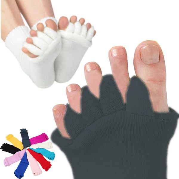 LACUPES 1 - 4 Pairs (1 - 4 Pairs Left and Right) Toe Supporter, Toe Separator, Stretch Supporter, Therapy, Room Socks, Toe Massage, 5 Toe Socks, Women's, Men's, Expanding Goods, gray (dark gray)