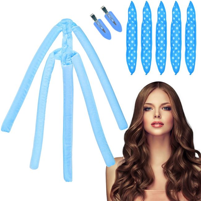 Pipihome Lockenwickler Große Locken, Heatless Curls Band, Foam Locken Ohne Hitze Seidenhaar Lockenwickler Styling-Werkzeuge mit langes, mittleres Haar für Frauen und Mädchen (Blau)