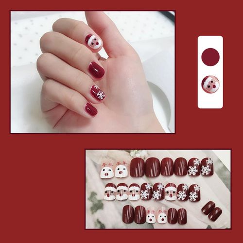 Nail Tip, Short, 3D Nails, False Nails, Christmas Cosplay, Nail Tip, Santa Claus, Cute Elegant Nails, DIY Fingernails, Wood Sticks, Nail File, 48 Double Sided Tape Included (LK1363)