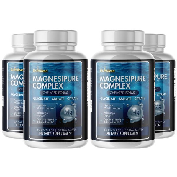 Magnesipure Complex- Triple Magnesium-Brain Support- 4 Bottles- 180 Capsules