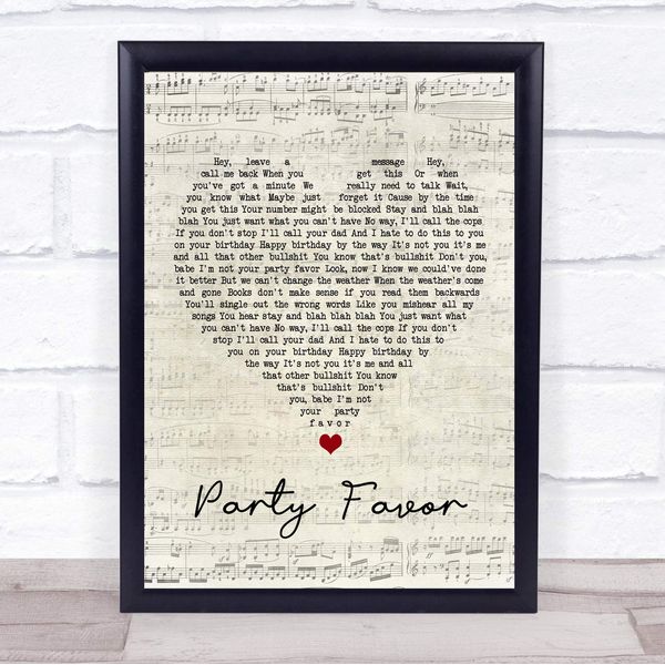 Party Favor Script Heart Song Lyric Print