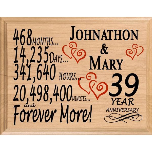 39 Year Anniversary Gift Personalized 39th Wedding Anniversary Present