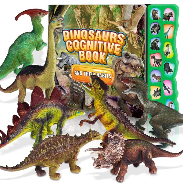 Dinosaur Toys,Dinosaur Sound Book with Pack of 12 Toy Figures,Realistic Roars...