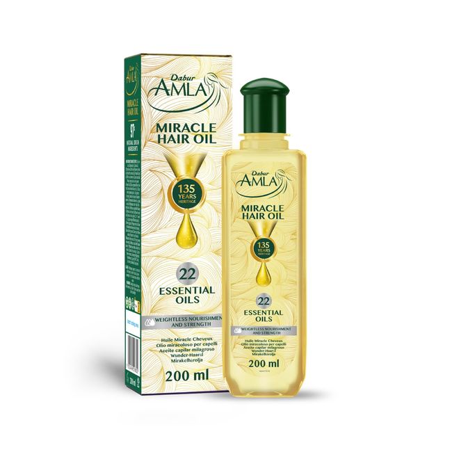 Dabur Amla Miracle Oil - 200ml, Infused With 22 Ayurvedic Essential Oils, Dermatologically Tested, Vegan Certified & Suitable For All Hair Types