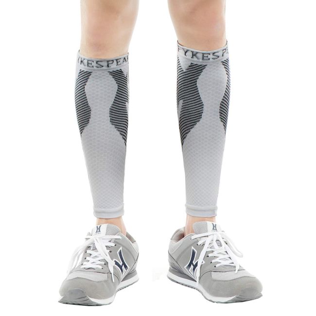 PYKES PEAK Calf Support, Left and Right Set, Sports Compression Supporter, Compression Supporter, Compression UV Protection, Sunscreen, UV Protection, Sweat Absorbent, Quick Drying, Unisex, Gray, Size S