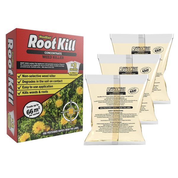 Weedblast Rootkill Concentrated Weedkiller 3 x 100 ml Sachets boxed