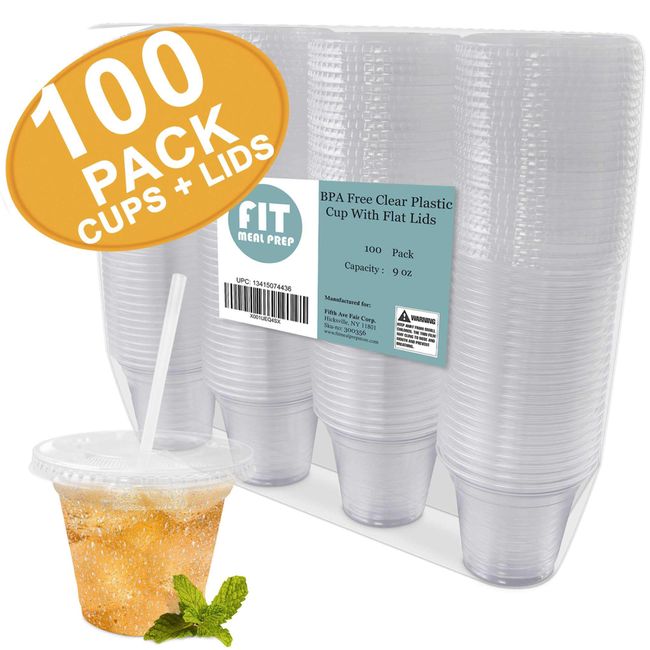 16 oz Clear Plastic Cups with Straw-Slot Lids [100 Sets] PET Crystal Clear  Disposable Cups with Lids - Durable Cup. BPA Free + Crack Resistant, for