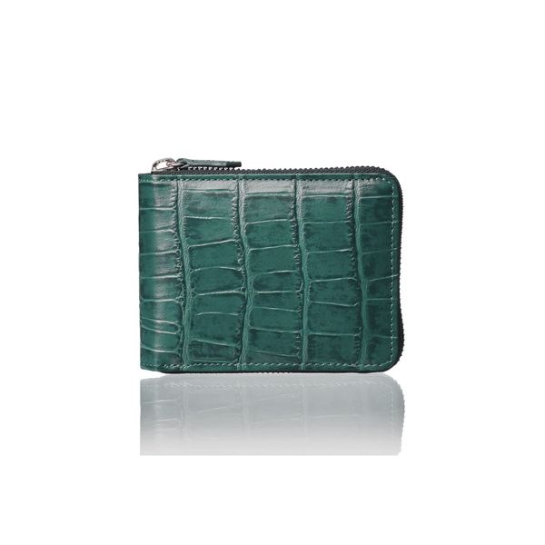 CHRISTIAN BELETT, Made in Italy, ORION Cowhide Leather, Men's, Bifold Wallet, Crocodile, Embossed Shape, Thick Resistant, Round Type, green