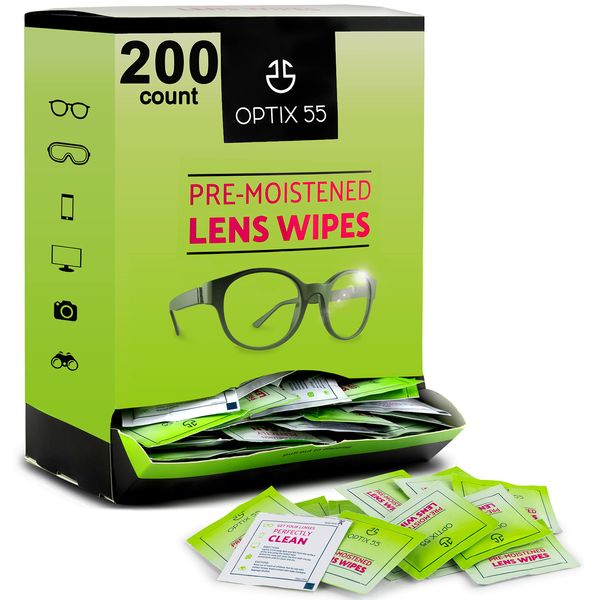 Eyeglass Cleaner Lens Wipes- 200 Pre-Moistened Individual Wrapped Eye Glasses Cleaning Wipes | Glasses Cleaner Safely Cleans Glasses, Sunglasses, Phone Screen, Electronics & Camera Lense| Streak-Free