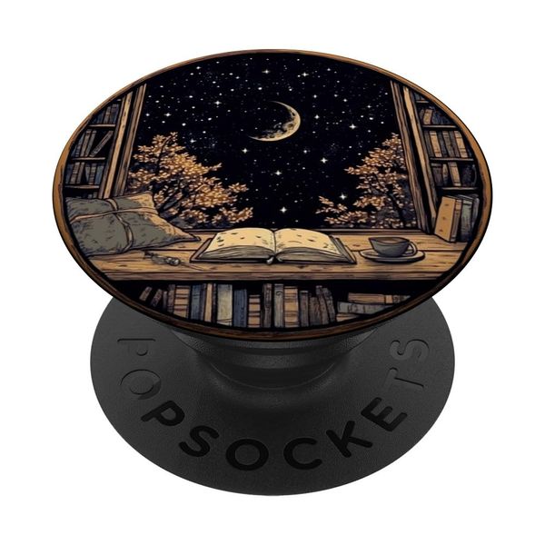 Moon Book Bookshelf Library Coffee Cup Star Stars Pattern PopSockets Standard PopGrip