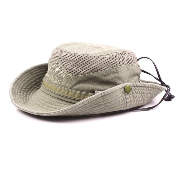 Fishing Hat for Men and Women Breathable Cotton Sun Hat Embroidery Safari Boonie Cap 56-59cm Khaki