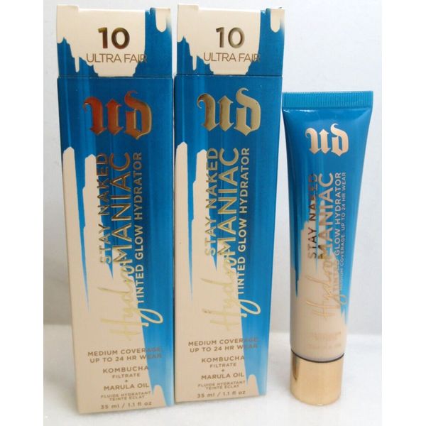 URBAN DECAY STAY NAKED HYDROMANIAC TINTED GLOW HYDRATOR 10 ULTRA FAIR 1.1 OZ 2PC