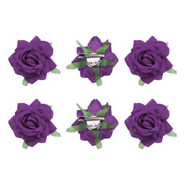 sourcing map 6 Pcs Rose Flower Hair Clips 3 Inch Flower Hair Pins Flower Brooch for Women Hair Accessories Dark Purple