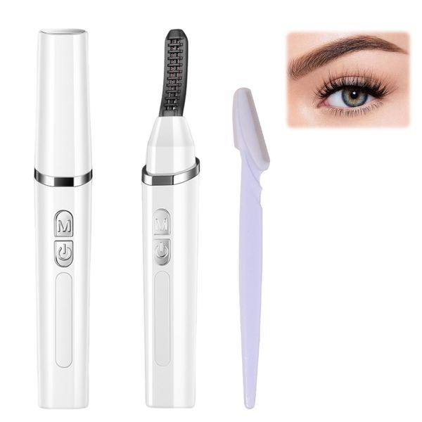 Heated Eyelash Curler Comes with Eyebrow Razor,USB Rechargeable Heated Lash Curler with 4 Gear Temperature Control,Electric Eyelash Curler,10s Quick Heat,24 Hours Long Lasting Curling Eyelash