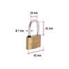 Brass padlock, 45mm, hook long, blister