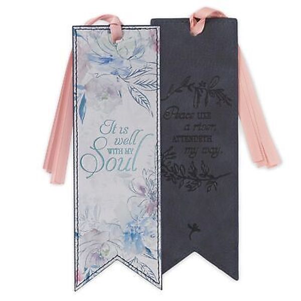 Faux Leather Bookmark It Is Well with My Soul Hymn Soft Pink Floral