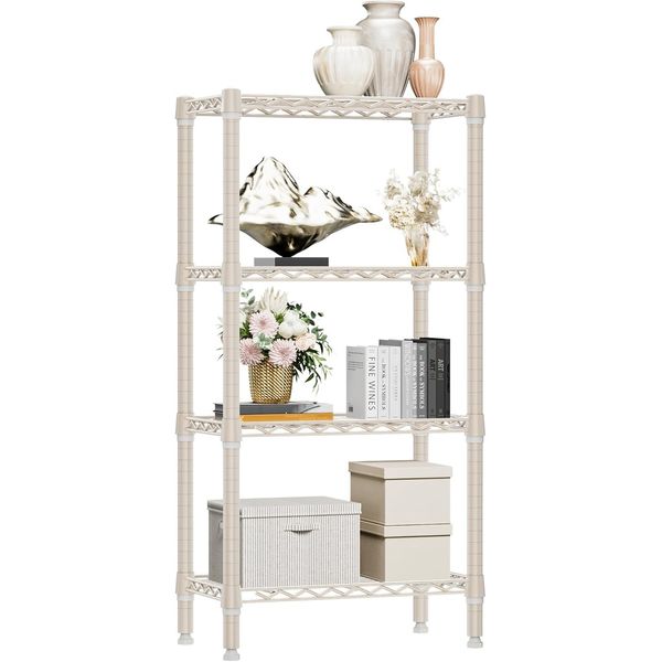4 Tier Wire Shelving Stackable Tan Shelf Kitchen Pantry Book Shelves Rack 48 in