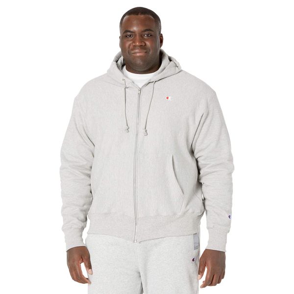 Champion, Reverse Weave, Sweatshirt, Fleece Zip-Up Hoodie for Men, Oxford Gray Left Chest C, Medium