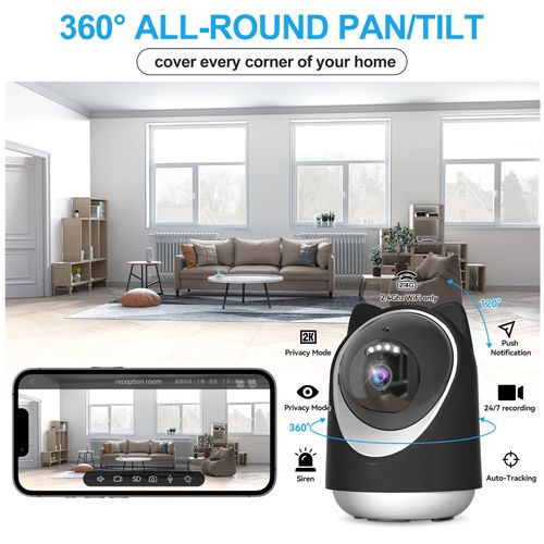 Security Camera Indoor,Wi-Fi &Two-Way Audio,Indoor Camera for Home,Baby/Dog/Cat/Pet Camera with Phone App,Night Vision,Motion Tracking, Compatible with Alexa (Black)