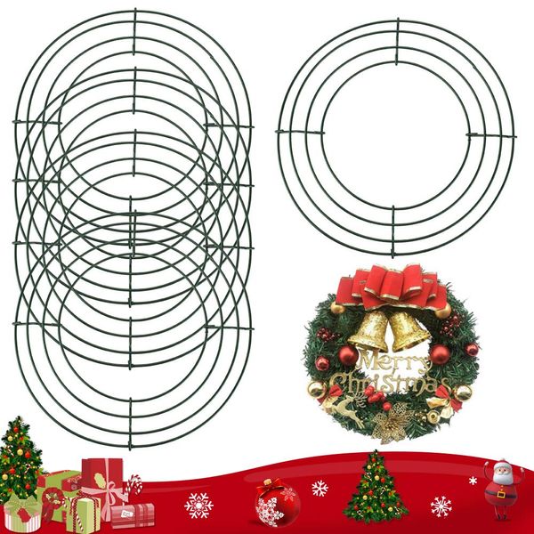 BUZIFU 5 PCS Wire Wreath Frame 8 Inch Christmas Wreath Making Rings Metal Wreath Frame Round Green Wreath Rings Hanging Wreath Hoop for Christmas Wreaths, Crafts, and Floral Flower Arrangements