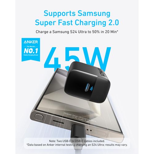 Anker 45W USB C Charger Block, PPS Fast Charger with USB-C Cable for iPhone 16/15 and More Series, iPad, Galaxy S24 Ultra (2-Pack 5 ft Cable Included)
