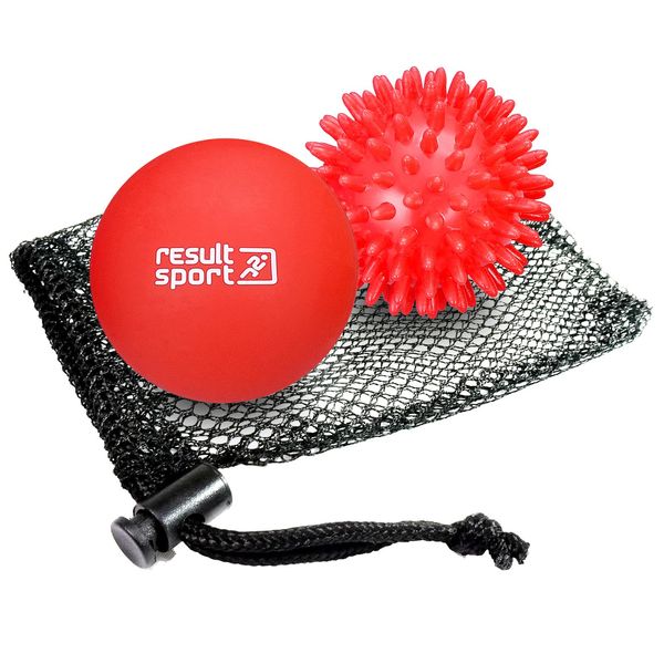 ResultSport Lacrosse & Spike Massage Ball Set with Storage Bag, Plantar Fasciitis Recovery, Trigger Point Massage, Deep Tissue Myofasical Relief (Red)