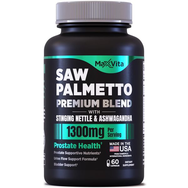 MaxVita Prostate Premium - Saw Palmetto for Men, Stinging Nettle, Ashwagandha, Lycopene, Bladder & Urinary Relief, Prostate Supplement for Men, 60ct