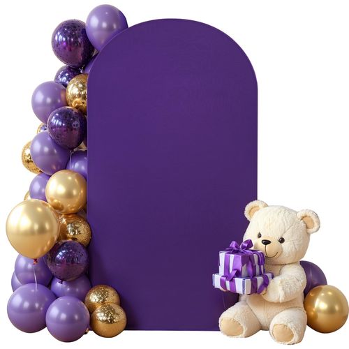 Purple Arch Cover 6FT Spandex Fitted Wedding Arch Stand Covers Round Top Chiara Arch Covers Stretchy Backdrop Cover for Birthday Party Ceremony Banquet Decoration
