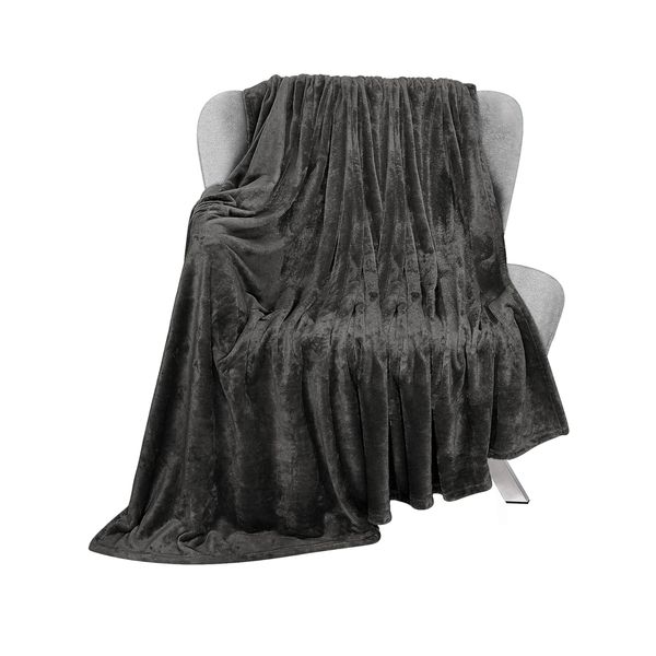 Bedbric Grey Throws & Blankets - Fluffy Fleece for Sofas & Bed - 400 GSM Single & Double Size - Cozy & Warm
