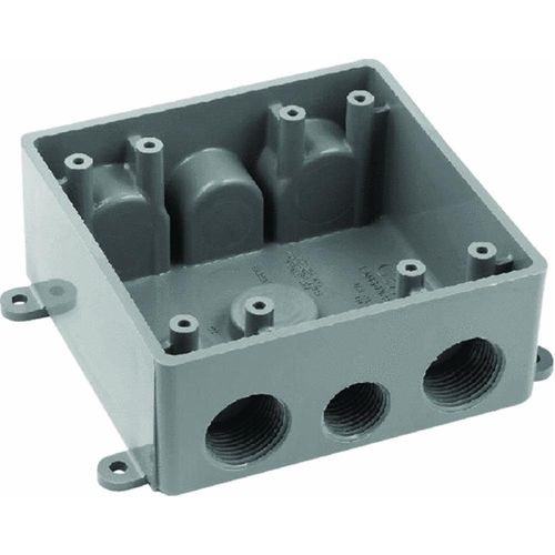 Carlon E382DE T Outlet Box, Weatherproof, 2 Gang, 4.62-Inch Length by 4.62-Inch Width by 2-Inch Depth, Gray, 1-Pack