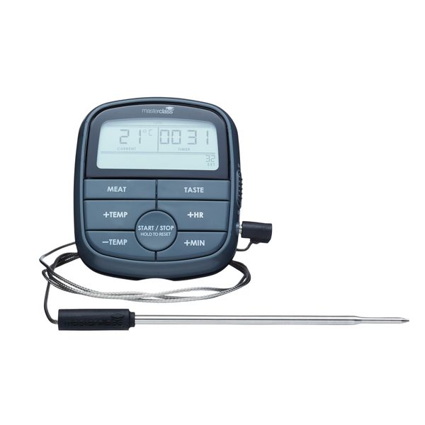 MasterClass Oven Meat Thermometer Probe, Digital 24 Hour Timer, Black