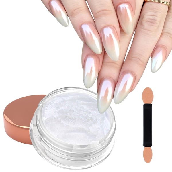 Laza White Chrome Nail Powder Glazed Donut Nails Metallic Effect Pigment Shimmer Pearlescent Mica Powder Iridescent Aurora Nail Glitter Fairy Dust Gel Nail Art Supplies Nail Techs – Pearl Chrome