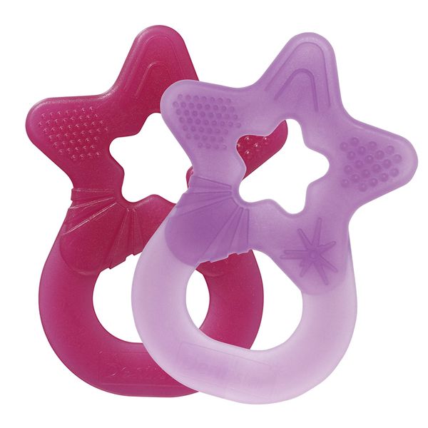 Dentistar Star Teether Pack of 2, Teething Baby Toy for Infants Aged 3+ Months, Soft Silicone Baby Teething Ring for Tooth and Gum Pain Relief, Made in Germany - Pink & Purple