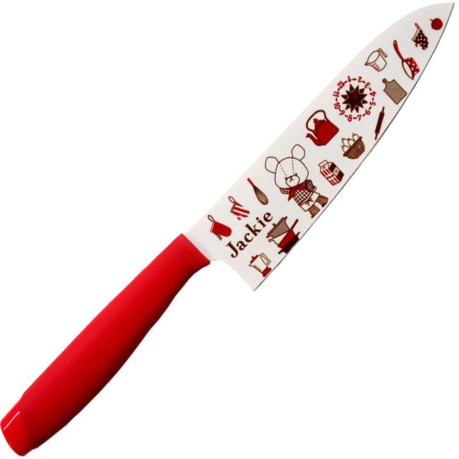 Yaxel 33064 Kuma's School Santoku Knife, 6.5 inches (16.5 cm), Knife, Non-slip Handle, Red