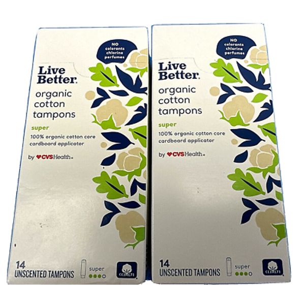 Live Better Organic Cotton Tampons CVS Health Super 14Ct x2 Boxes Free S&H