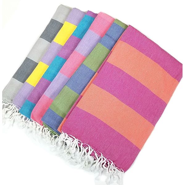 100% Cotton Anatolia Turkish Towel Surf Fouta Bath Beach Peshtemal Hamam Pool Yoga Mat Multi Color Scarf Classic Striped Blanket Tapestry Home Decor 35X70 Prewashed -Made in Turkey (Pink/Lilac)