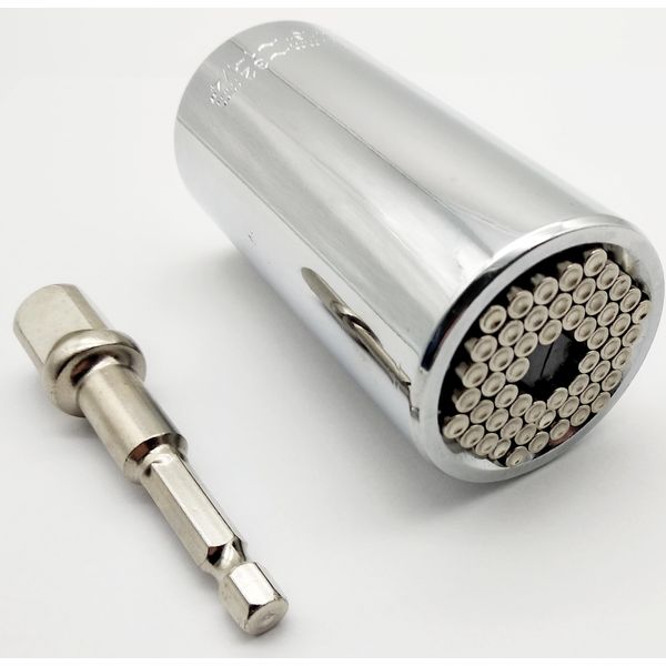 Kraftfeld Universal Nuss Steckschlüssel 1/2" / 7-19mm oder 3/8" / 11-32 mm + HEX Adapter für Akkuschrauber/Ratsche/Bit Schraubendreher (1/2" / 11-32mm)