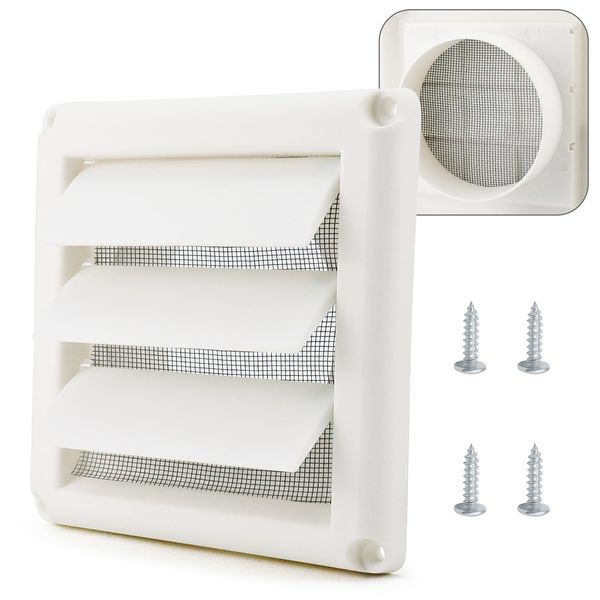 Cenipar 4" Dryer Vent Cover for Exterior Wall Vent Hood Outlet with Screen Includes 4 Screws 4" Dryer Vent Cover (White)