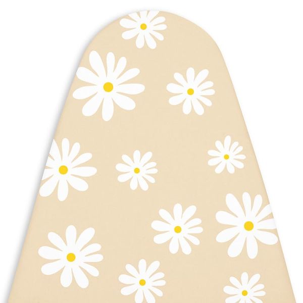 Encasa Ironing Board Covers (135x45 cm) Drawstring Tightening with Thick 3 mm Felt Padding, Easy Fit, Scorch Resistant, Printed - Daisy Beige