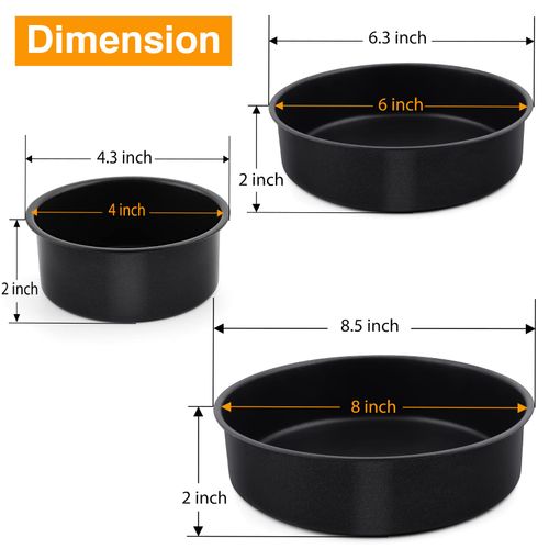 P&P CHEF 4/6/ 8 Inch Cake Pan Set of 3, Non-Stick Round Cake Pans Tins for Tier Smash Cakes, Baking Pans Set & Essential Bakeware, Stainless Steel Core & Leak-Proof
